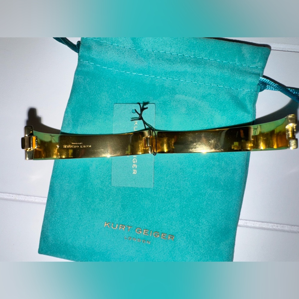 Kurt Geiger London Gold Tone Signature Southbank Pave Bangle Bracelet 7” inner - Picture 4 of 7